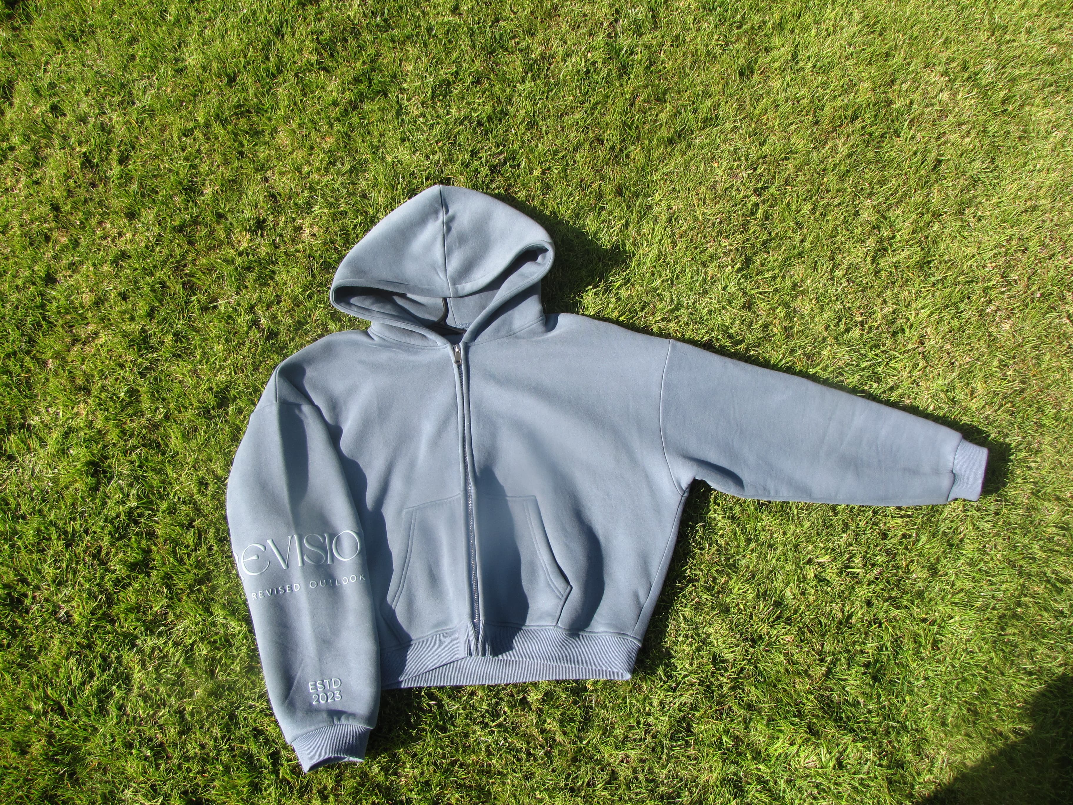 Blue cropped hoodie front view